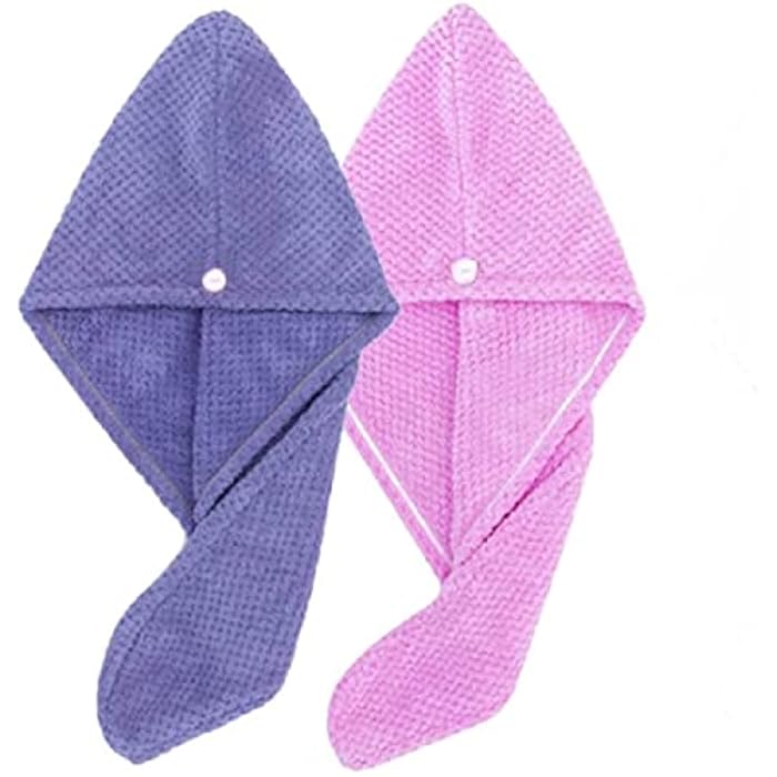 KITCHENIO VILLA Hair Towel Wrap - Hair Drying Towels - Anti Frizz Hair Care Towel Best for Curly, Long & Thick Hairs - Extremely Soft Absorbent Material Quick - Pack of 2 (Pink, Blue) - Image 1